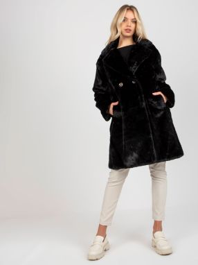 Women's black fur coat with pockets OCH BELLA