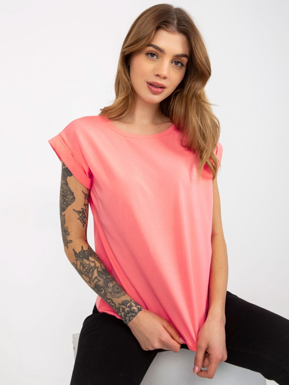 Peach monochrome T-shirt made of cotton Revolution