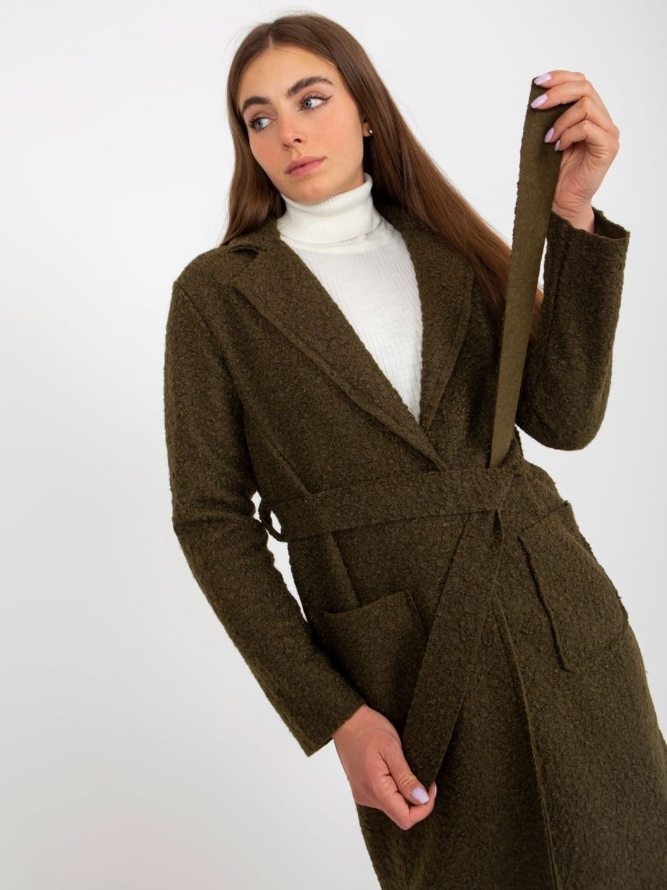 Khaki plush maxi coat with Merve OCH BELLA knots
