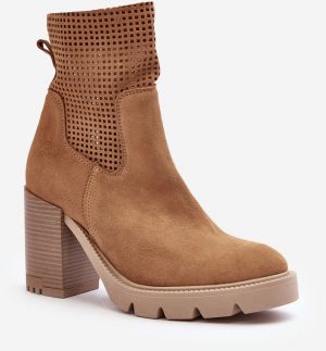 Suede openwork women's ankle boots Camel Lewski
