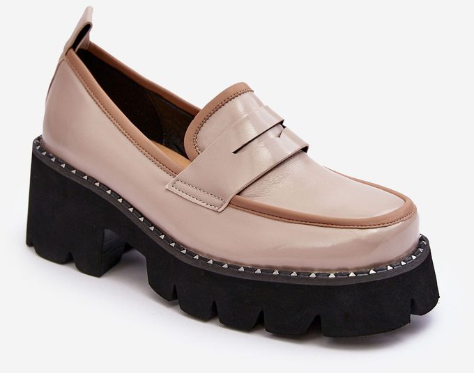 Women's leather loafers Beige