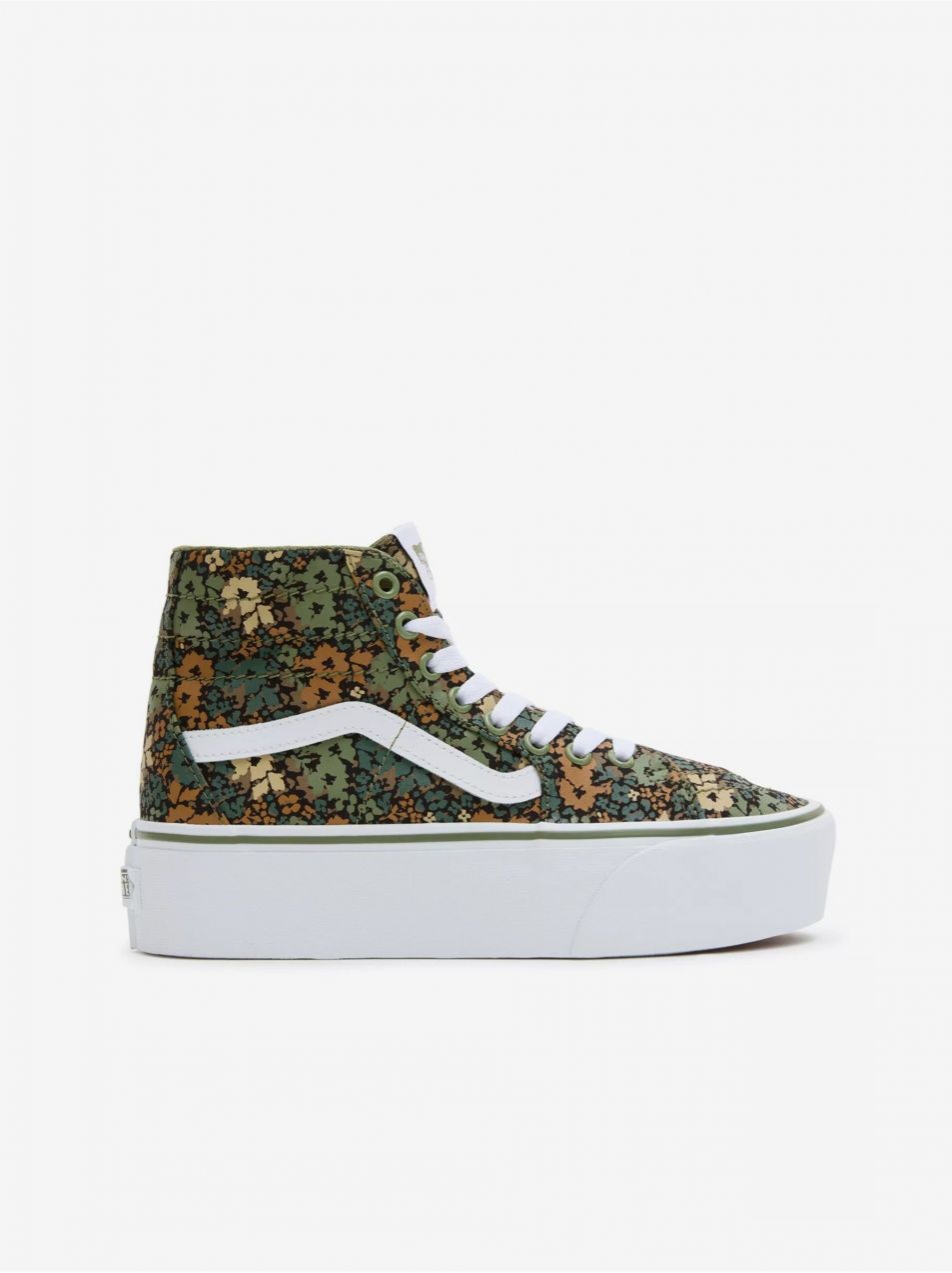 Zeleno-hnedé dámske členkové kvetované tenisky VANS SK8-Hi Tapered Stackform