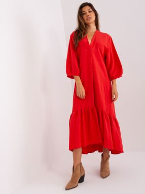 Red midi dress with frills by ZULUNA
