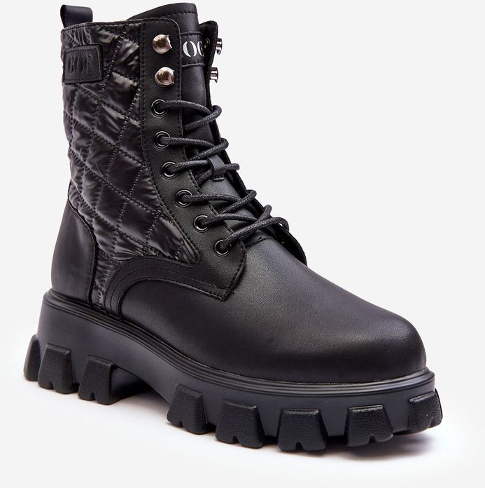Leather work boots with flat heels GOE Black