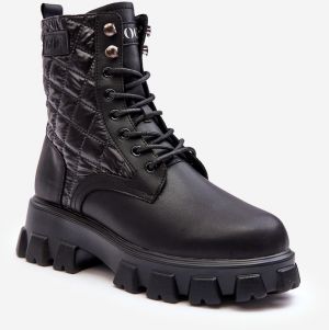 Leather work boots with flat heels GOE Black