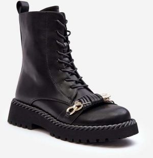 Women's leather work ankle boots with embellishment, black S.Barski