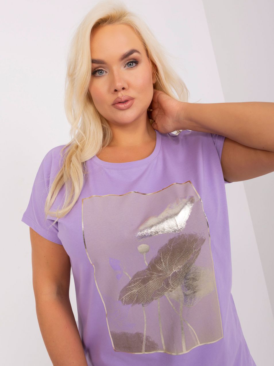 Purple plus size blouse with short sleeves