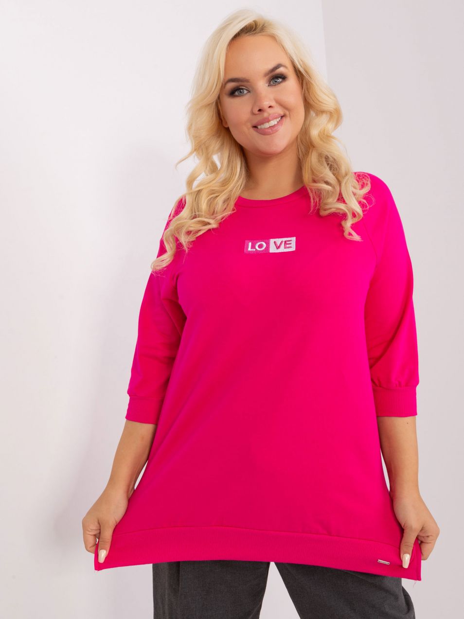 Fuchsia women's plus size blouse with applique