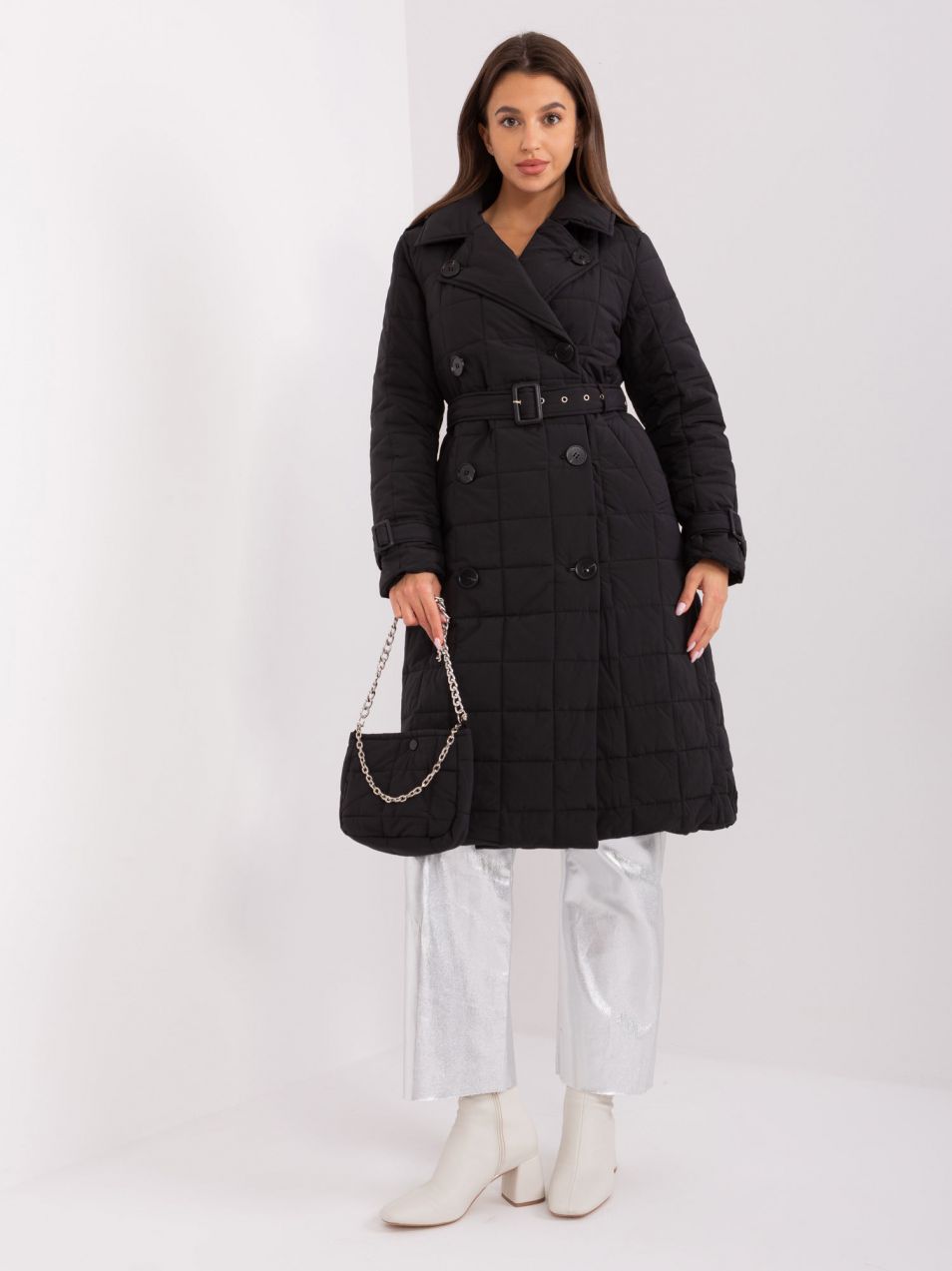 Black Long Winter Jacket With Belt