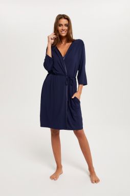 Women's Song Bathrobe with 3/4 Sleeves - Navy Blue