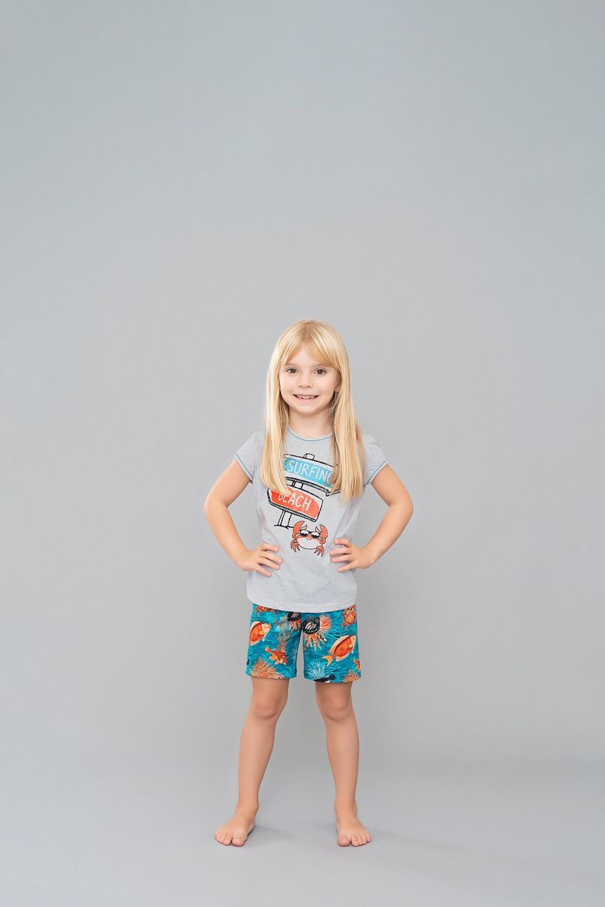 Girls' pyjamas Oceania, short sleeves, shorts - light melange/print
