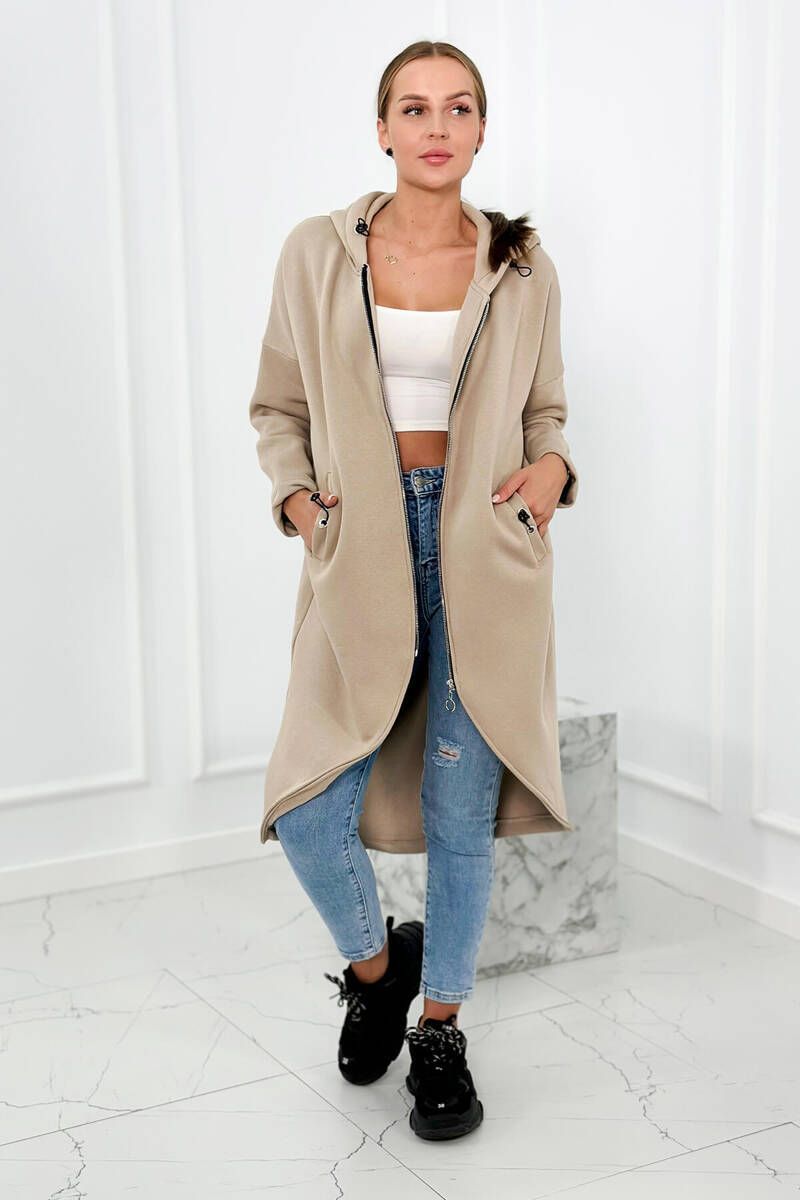 Long insulated sweatshirt light beige