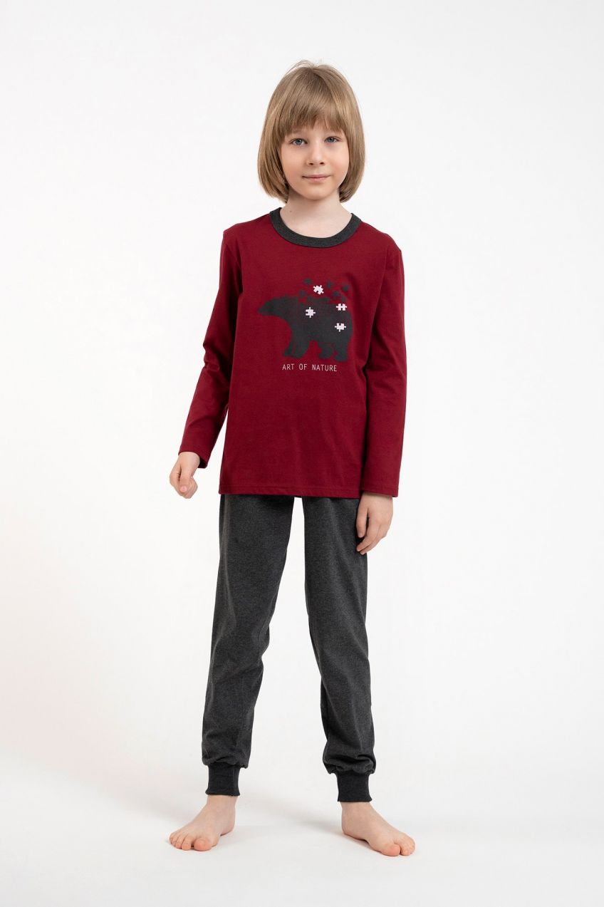 Boys' pyjamas Morten, long sleeves, long trousers - burgundy/dark melange