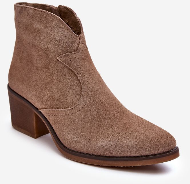 Suede Cowboy Boots with Zipper D&A Dark Beige