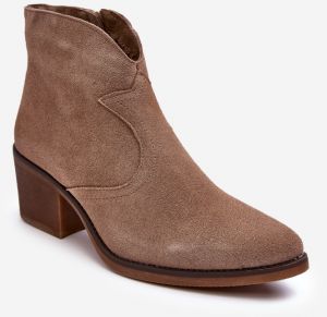 Suede Cowboy Boots with Zipper D&A Dark Beige
