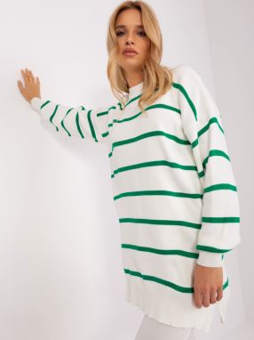 Green-ecru oversize sweater with a round neckline