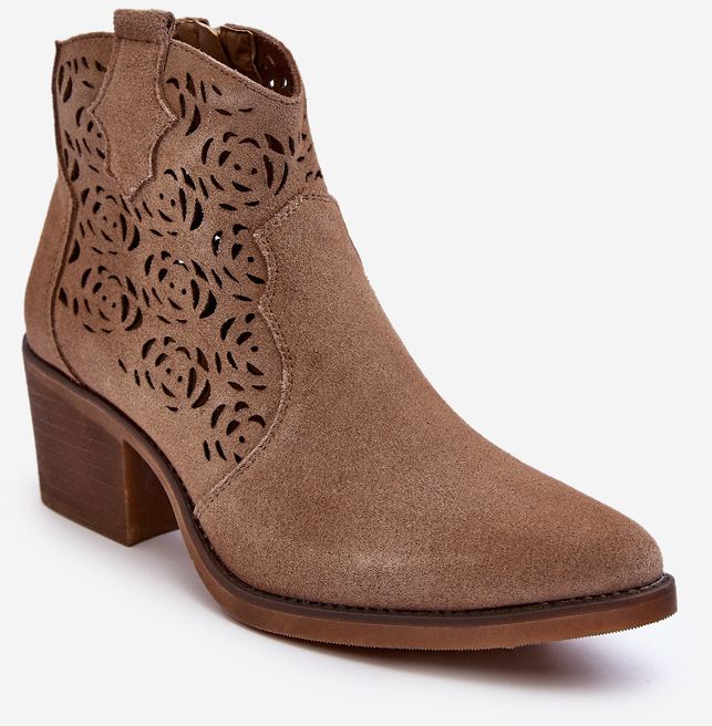 Suede Openwork Cowboy Boots D&A Dark Beige