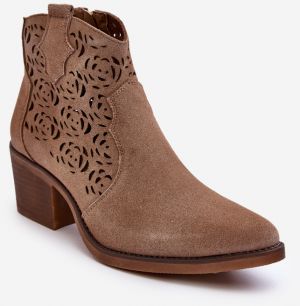 Suede Openwork Cowboy Boots D&A Dark Beige