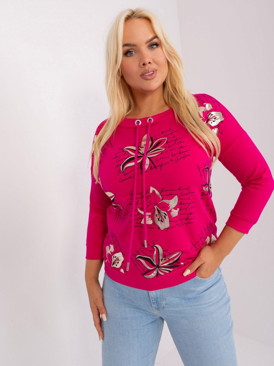 Fuchsia women's plus size blouse with drawstring
