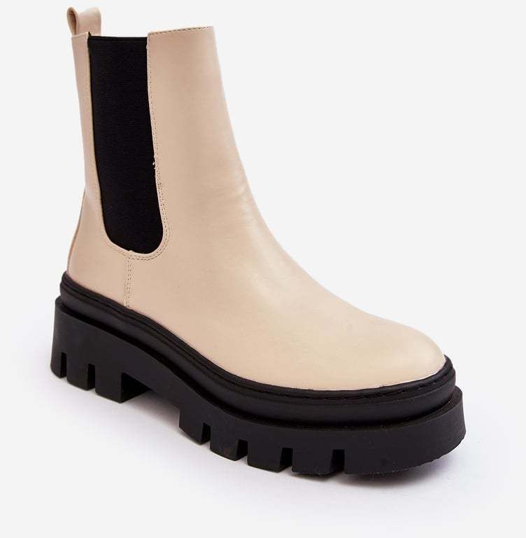 Leather Work Boots Beige Loretta