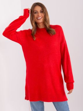 Red oversize sweater with a round neckline
