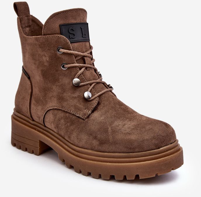 Women's low-cut warm boots with a zip, dark beige Cameronia