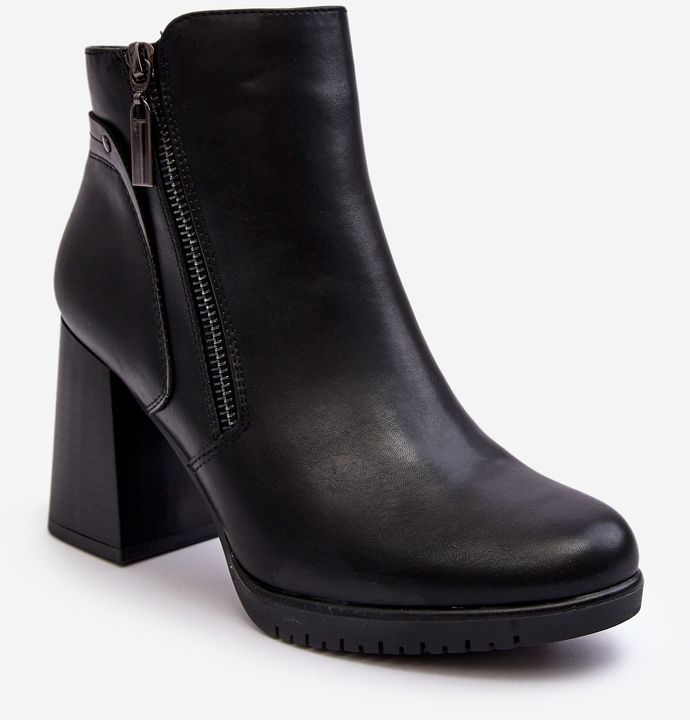 Women's High Heeled Ankle Boots with Zippers Black Ryelle