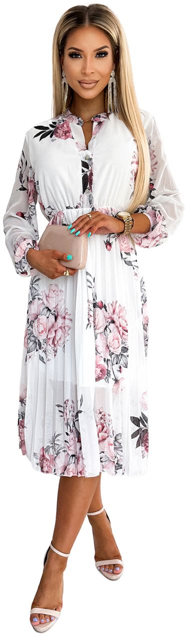 Pleated button-down long-sleeved midi dress Numoco