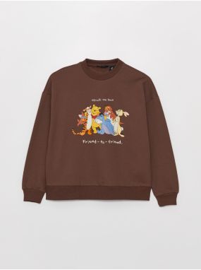 Dámska mikina LC Waikiki s okrúhlym výstrihom, potlačou Medvedíka Pú, dlhými rukávmi a oversized strihom.