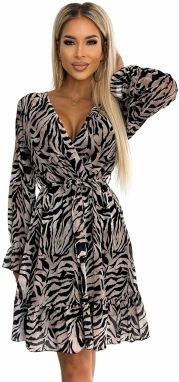 Chiffon dress with neckline, ruffles and belt Numoco