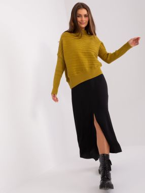 Olive green women's asymmetrical sweater with braids