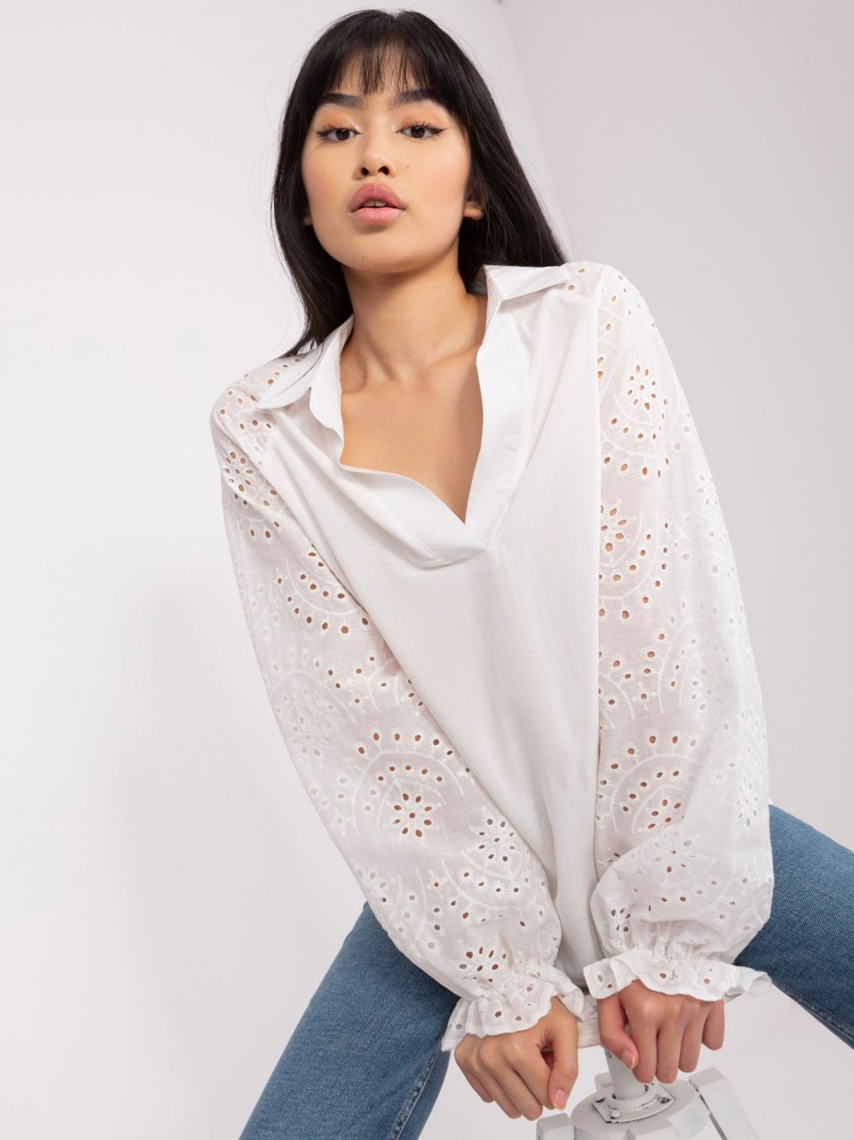 Ecru Lady's Shirt Blouse with Collar