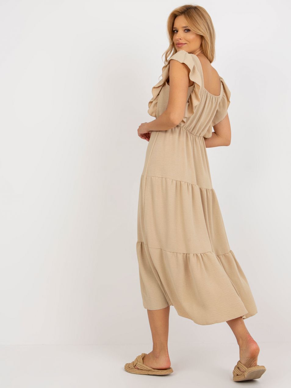 Dark beige midi dress with frill