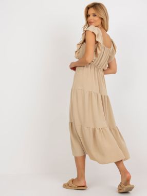 Dark beige midi dress with frill
