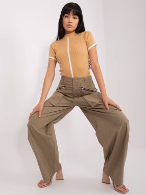 Camel ribbed blouse with short sleeves