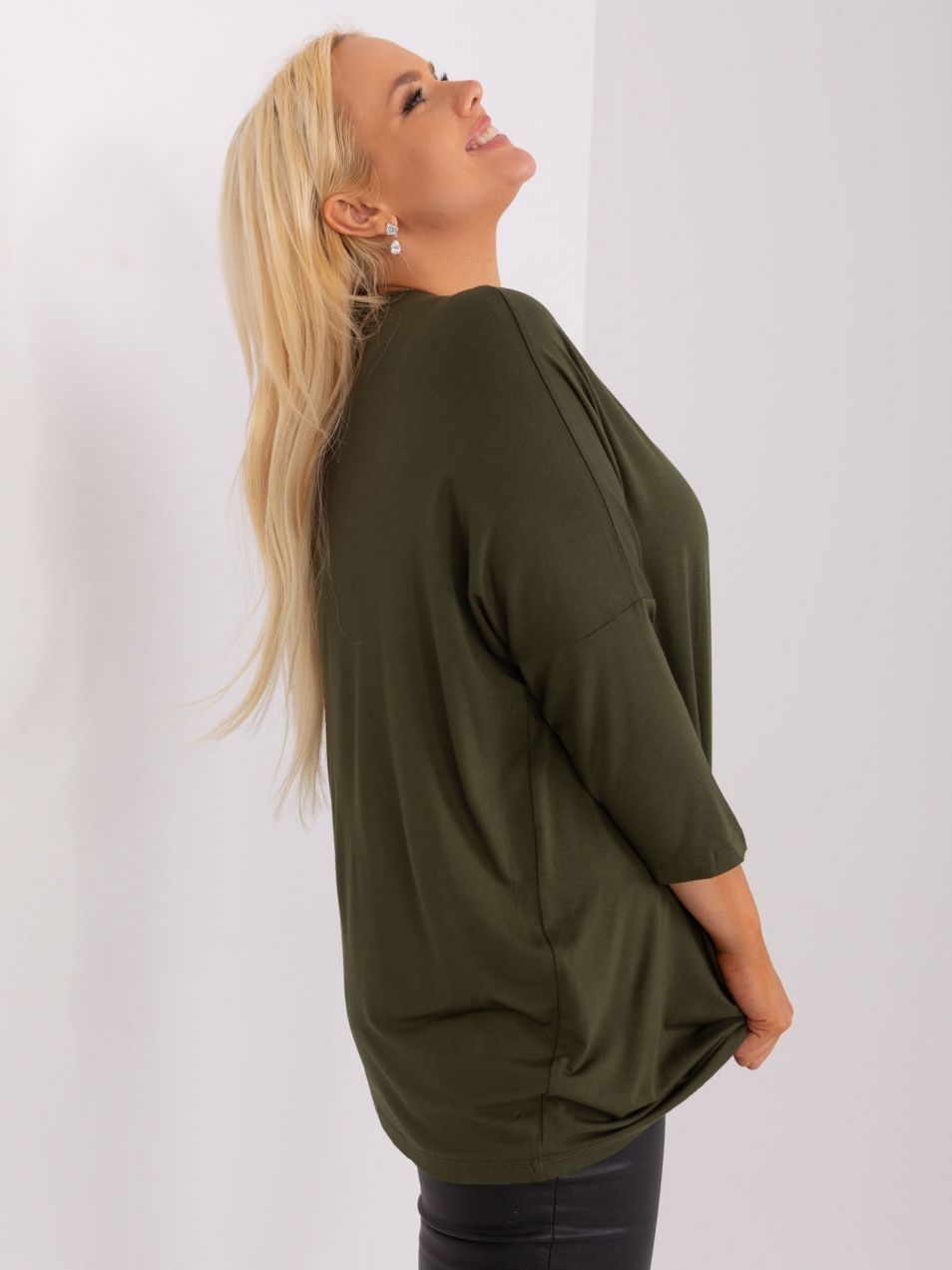 Khaki basic plus size blouse