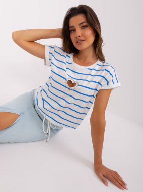 Ecru-blue striped blouse with edging