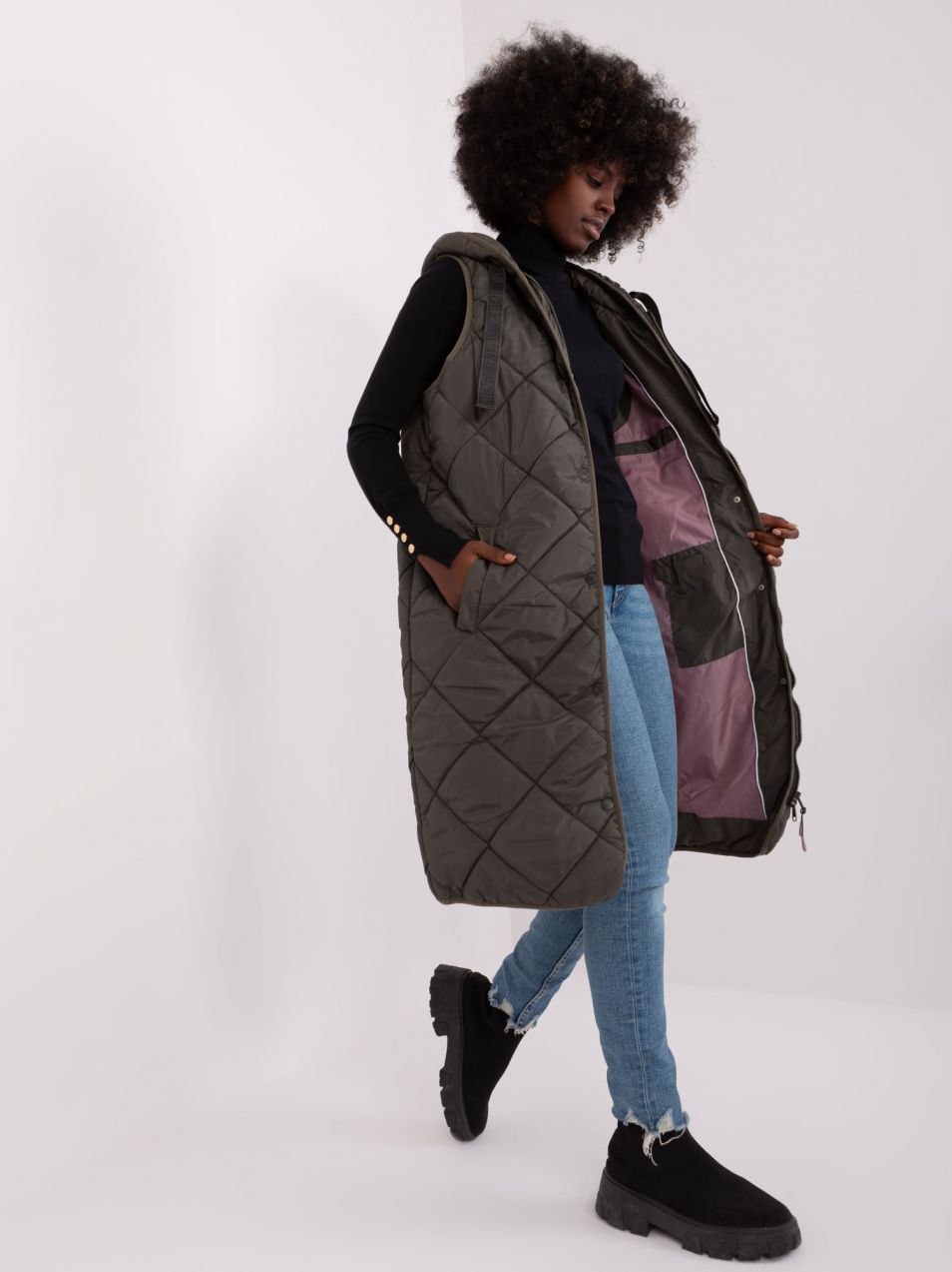Khaki long women's vest SUBLEVEL