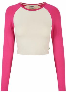 Women's Organic Cropped Retro Baseball Longsleeve Whitesand/Hibiscus Pink