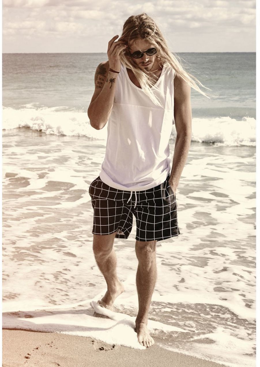 Men's plaid swimsuit black/white
