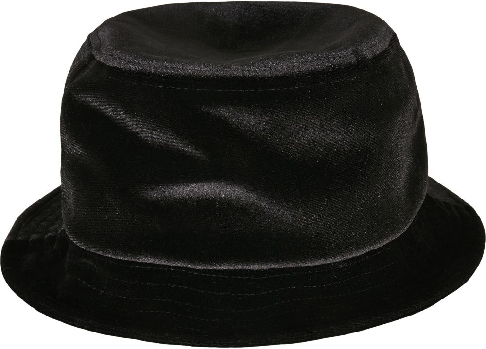 Čierny zamatový klobúk typu bucket