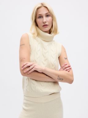Béžová dámska svetrová vesta s rolákom GAP