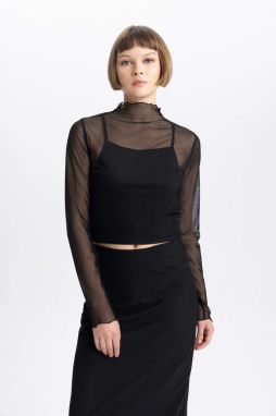 DEFACTO Slim Fit polovičný rolák s dlhým rukávom z tylu
