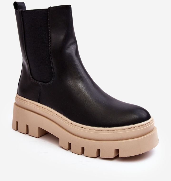 Leather work boots black and beige Loretta