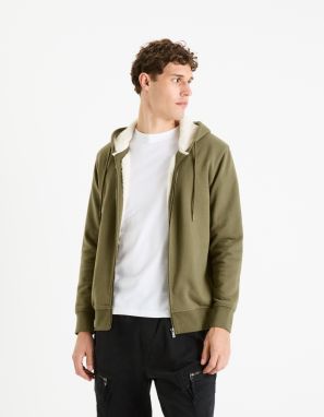 Khaki pánska zateplená mikina na zips s kapucňou Celio Fesherpax