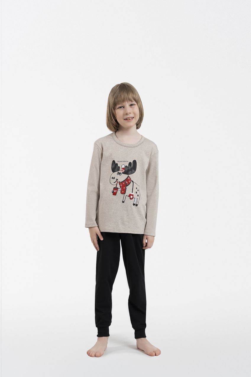 Children's pyjamas Zermat long sleeves, long legs - beige melange/black