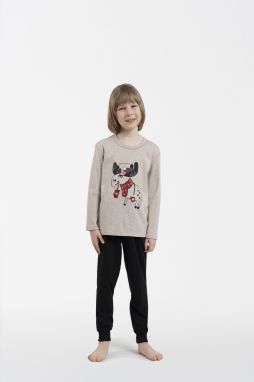 Children's pyjamas Zermat long sleeves, long legs - beige melange/black