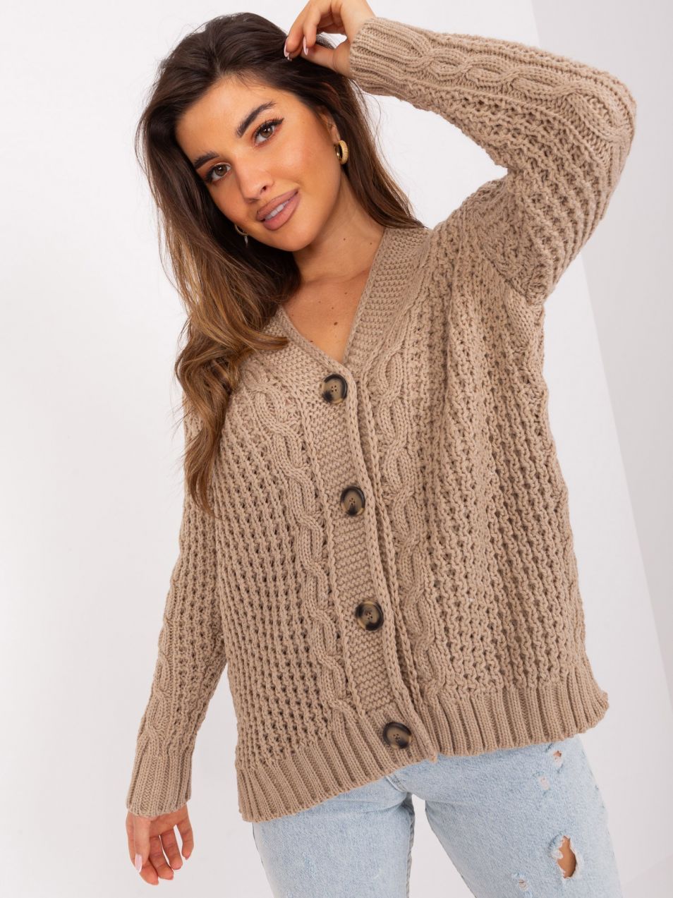 Dark beige cardigan with buttons