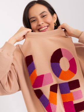 Camel hooded sweatshirt with inscription
