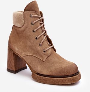 Beige Suede Lace-up High Heel Lemar Flomes Ankle Boots